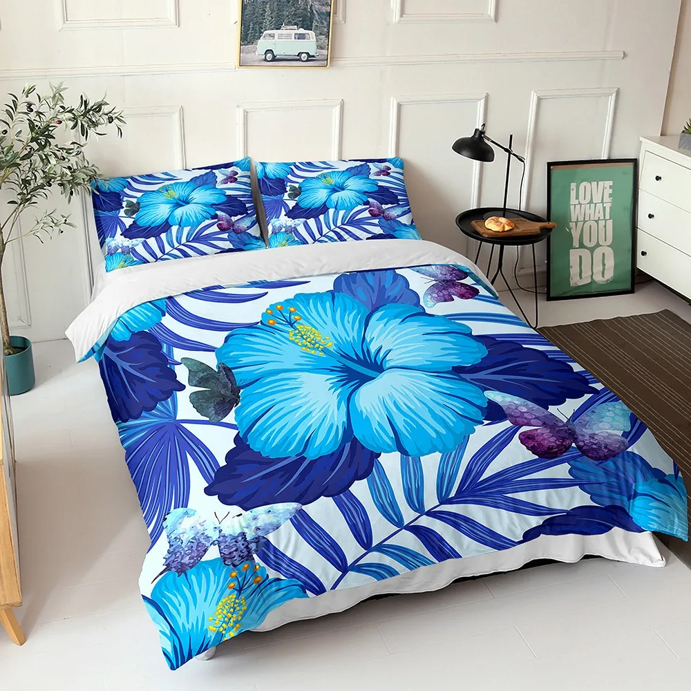 Tropical Flowering Tree Bedding Set Leaves Duvet Cover Set Kids Teens Adults Bedclothes Home Textile Tropical Plant Bed Set 3pcs