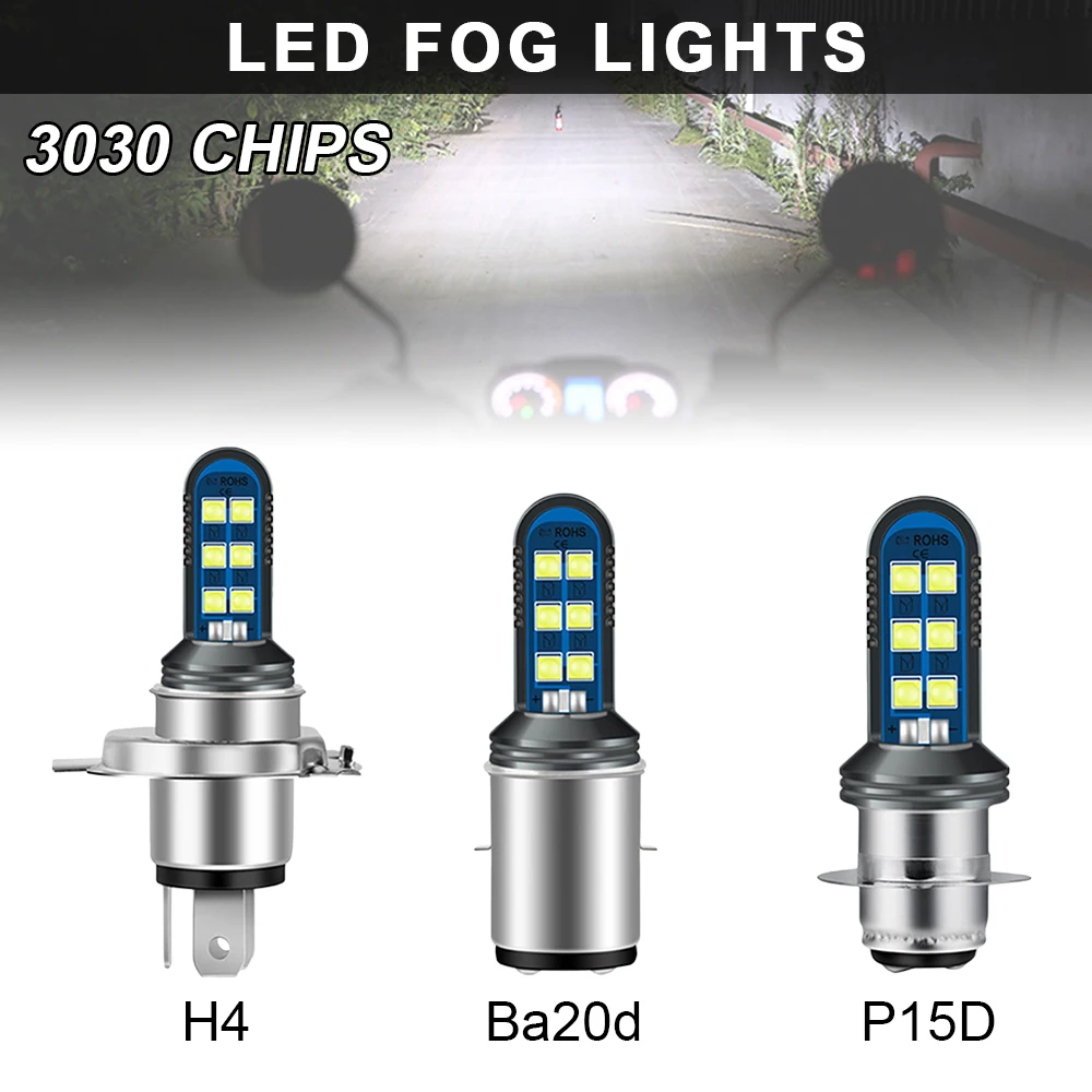 

H4 BA20D P15D LED Motorcycle Headlight Bulb Waterproof Hi Lo Beam 12V-24V 6000K White 12SMD LED Motorbike Fog Lamps DRL Light