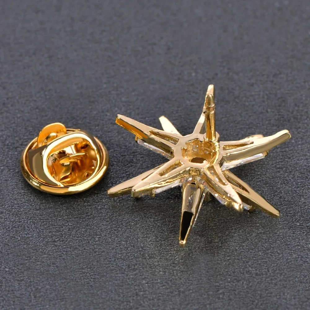 Blucome Cubic Zircon Star Brooches Gold-Color Copper Brooch Badge Collar Clip Up Chapter Copper For Women Medal Pins Jewelry