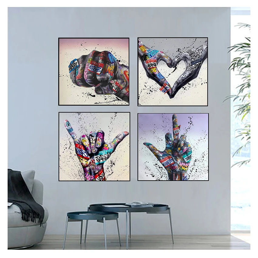 Inspirational Posters and Prints Street Wall Art Pictures for Living Room Home Decor Gesture Graffiti Art Canvas Painting