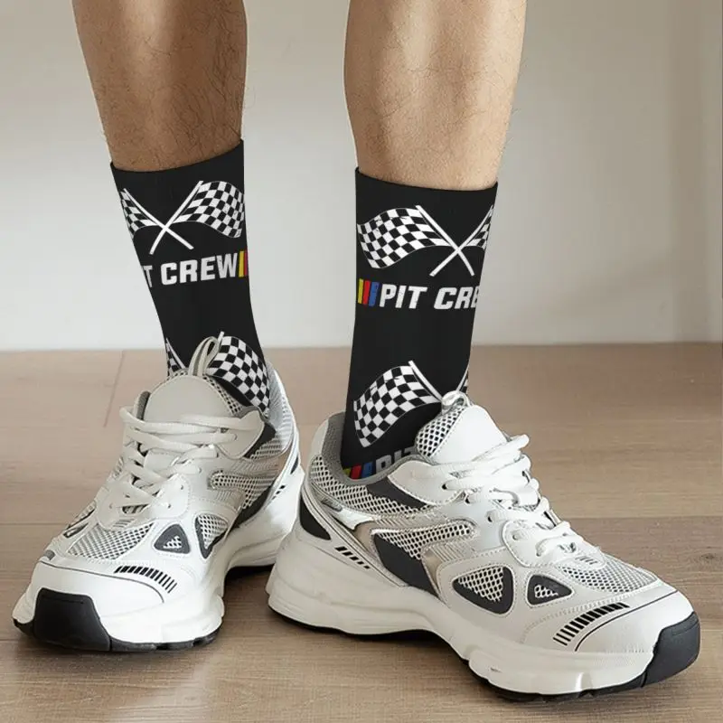 Cool Race Car Pit Crew Checkered Flag Socks Women Men Warm 3D Printed Racing Sport Sports Basketball Socks