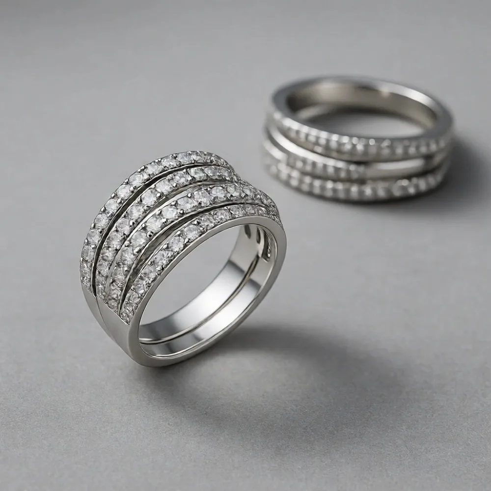 

Блестящее кольцо с полным покрытием из бриллиантов и драгоценных камней, серебро 925 пробы, золото 18 карат, коктейльное кольцо с перекрещивающимися элементами, обручальное/свадебное кольцо для женщин