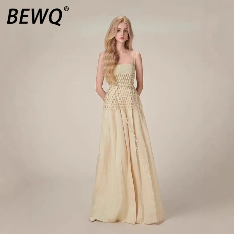

BEWQ Fashion Women's 2 Pcs Set Slip Hollow Out Design Tops High Waist Loose Pants Solid Color Suit Elegant Suit 2025 Autumn New