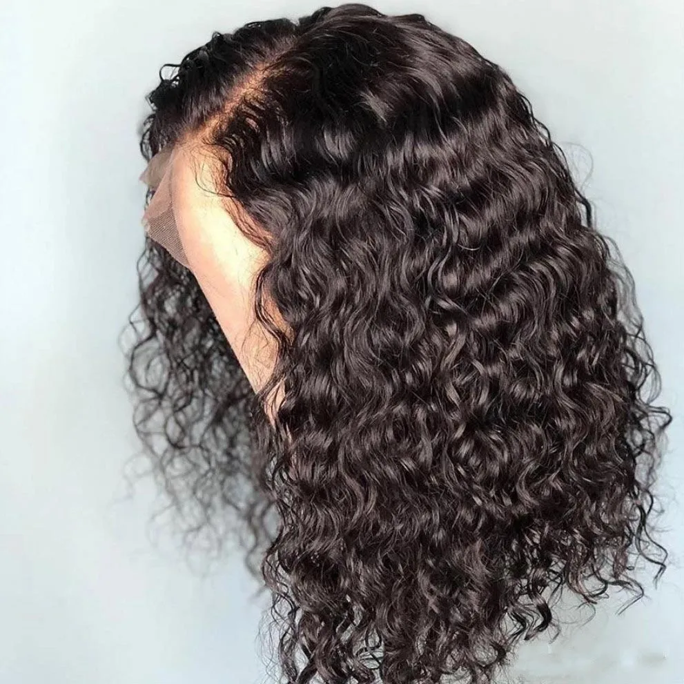 Perucas de cabelo humano encaracoladas curtas para mulheres, peruca de fechamento de renda, pré-arrancadas, ao centro, tampa da cabeça