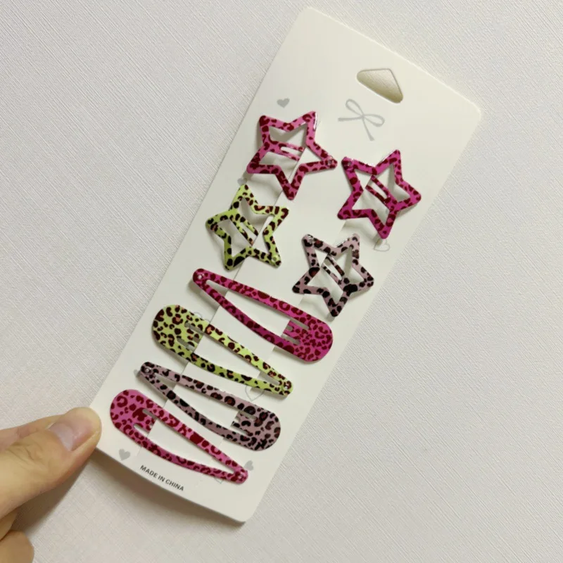 8pcs/set Leopard Print Hair Clips for Women Girls Vintage Geometric Star BB Clips Bangs Hairpins Barrettes Hair Accessories Set