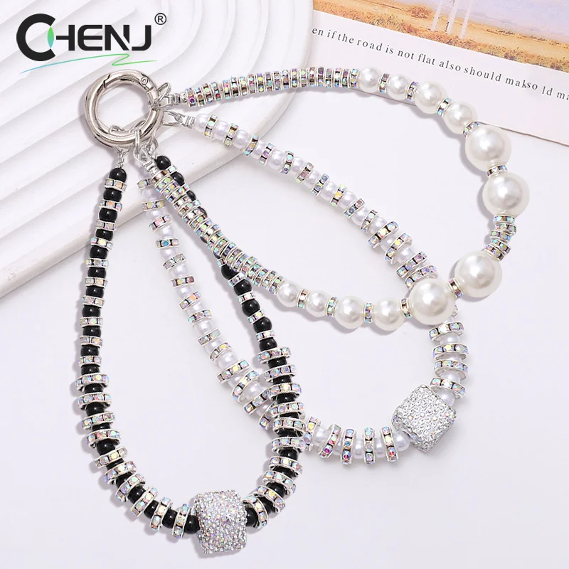 Imitation Pearls Rhinestone Beaded Mobile Phone Case Chain Anti-Lost Phone Lanyard Keychain Bag Chain Earphone Camera Chain