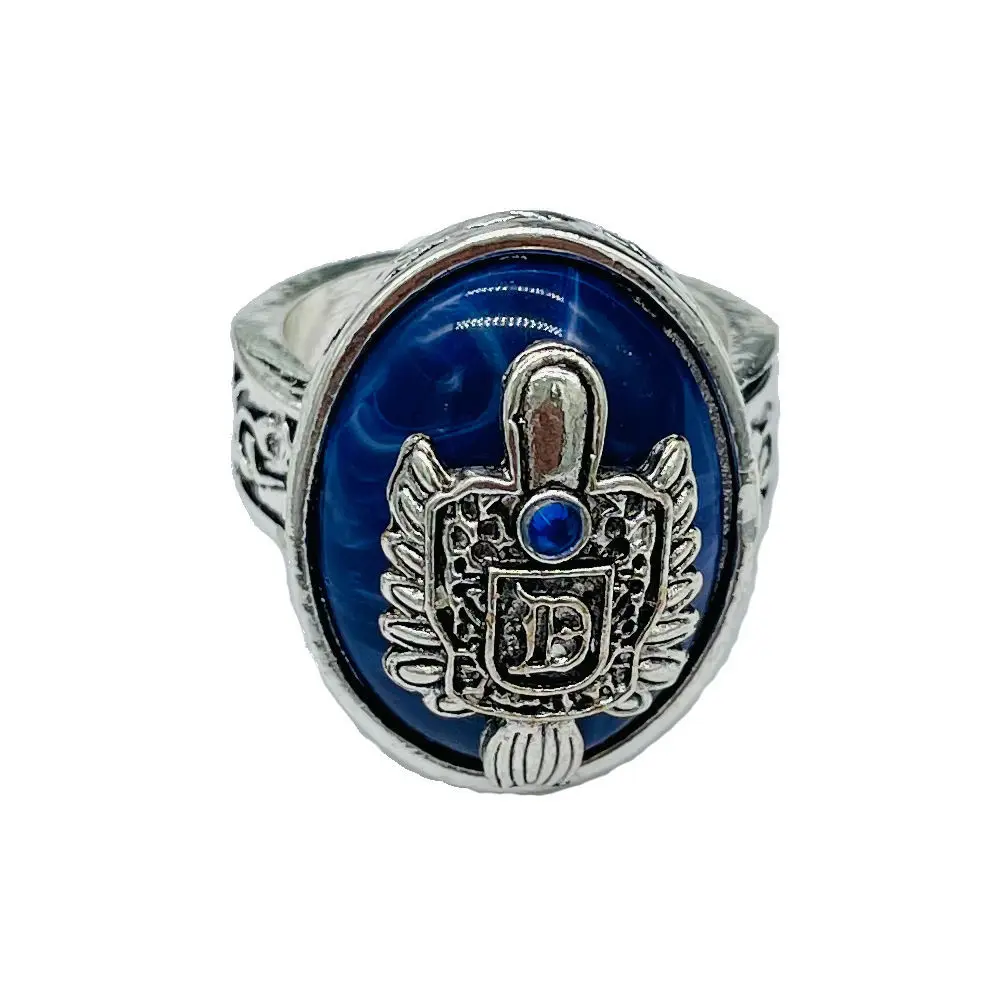 Gothic Vampire Diaries Style Ring, Royal Blue Carved Pattern, Punk Retro Alloy Ring for Men and Women