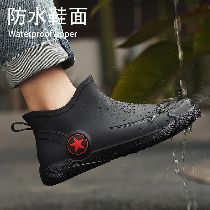 Fashion Couple\'s Outdoor Rain Boots High Quality Men Hiking Fishing Water Shoes Non-Slip Chef Work Ankle Boots Waterproof Shoes