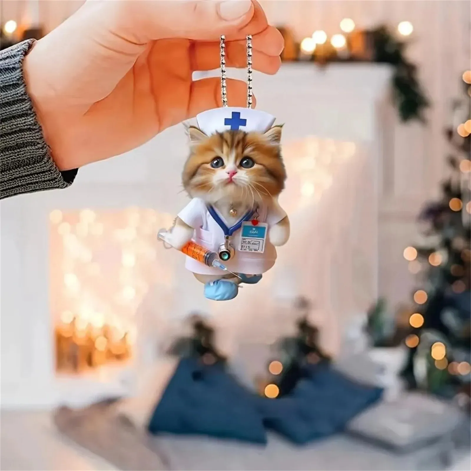 Cute Cat Car Hanging Ornament Creative Car Hanging Ornaments 2D Flat Car Pendant Nurse Cat Backpack Rearview Mirrors Pendant