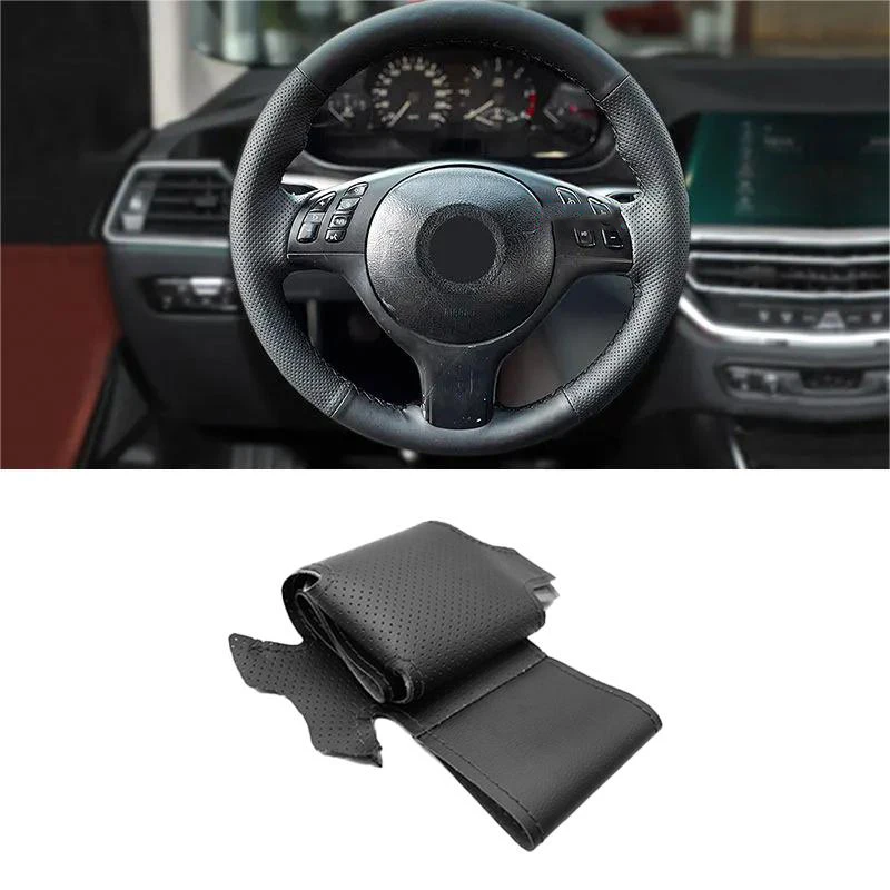 Dla BMW M Sport M3 E46 M5 E39 wewnętrzna osłona kierownicy ręcznie szyte czarna perforowana skóra z zestawami igieł i nici
