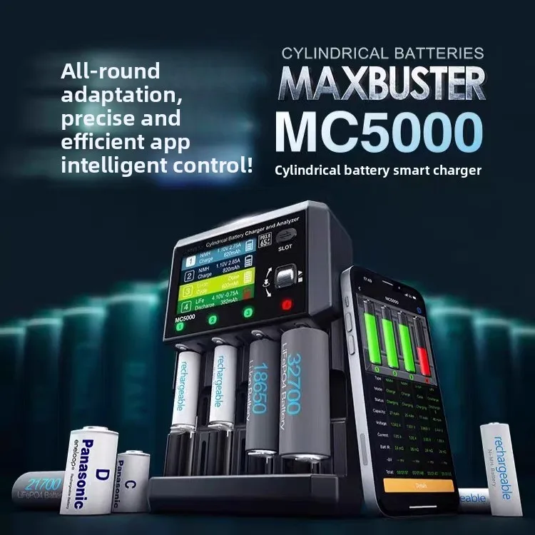 Caricabatterie multi-chimico MC5000 - Controllo APP Bluetooth per batterie cilindriche NiMH/LiFePo4