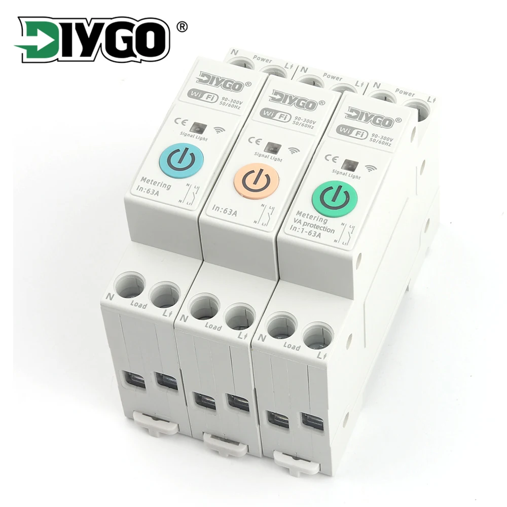 

Tuya Smart WIFI Circuit Breaker Switch Energy Meter Voice Remote Control Timer Relay Voltage Current Protection 1-63A Adjustable