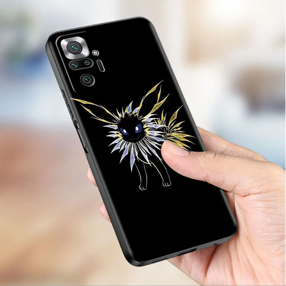 Luxury Black Phone Case For Xiaomi Redmi Note 11 10 9 8 7 Pro 9S 9A 9C 10s 8T K40 10C 10S Funda Cover Pokemon Eevee Elves