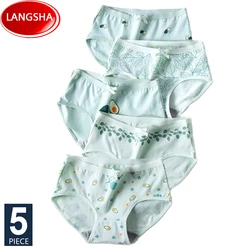 LANGSHA 5Pcs/lot Cotton Women Panties Comfort Sexy Soft Fashion Style Print Female Breathable Underwear Seamless Girls Briefs