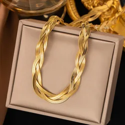 Stainless Steel Thick Snake Chain Cross Weave Twist Necklace For Women Gold Color Unisex Collar Choker Party Jewelry Gift New
