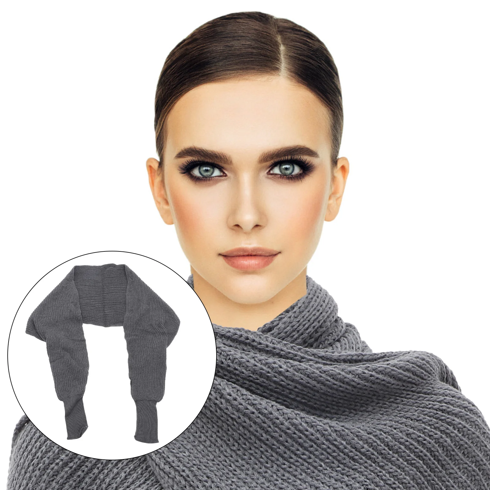 

Soft Elastic Unisex Knitted Scarf Cape with Long Sleeves Dark Grey Fashion Korean Style Autumn Winter Accessory