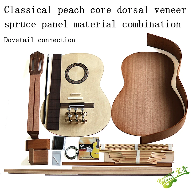 Classical guitar DIY Kit material accessories set solide back side,Spruce solid top board wood,Ebony Bridge Fingerboard