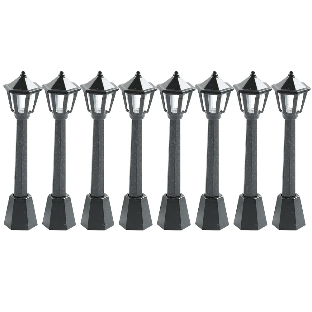

8 Pcs Vintage Mini Street Light Retro Decor Lights Plastic Solar Lamp Post Miniature
