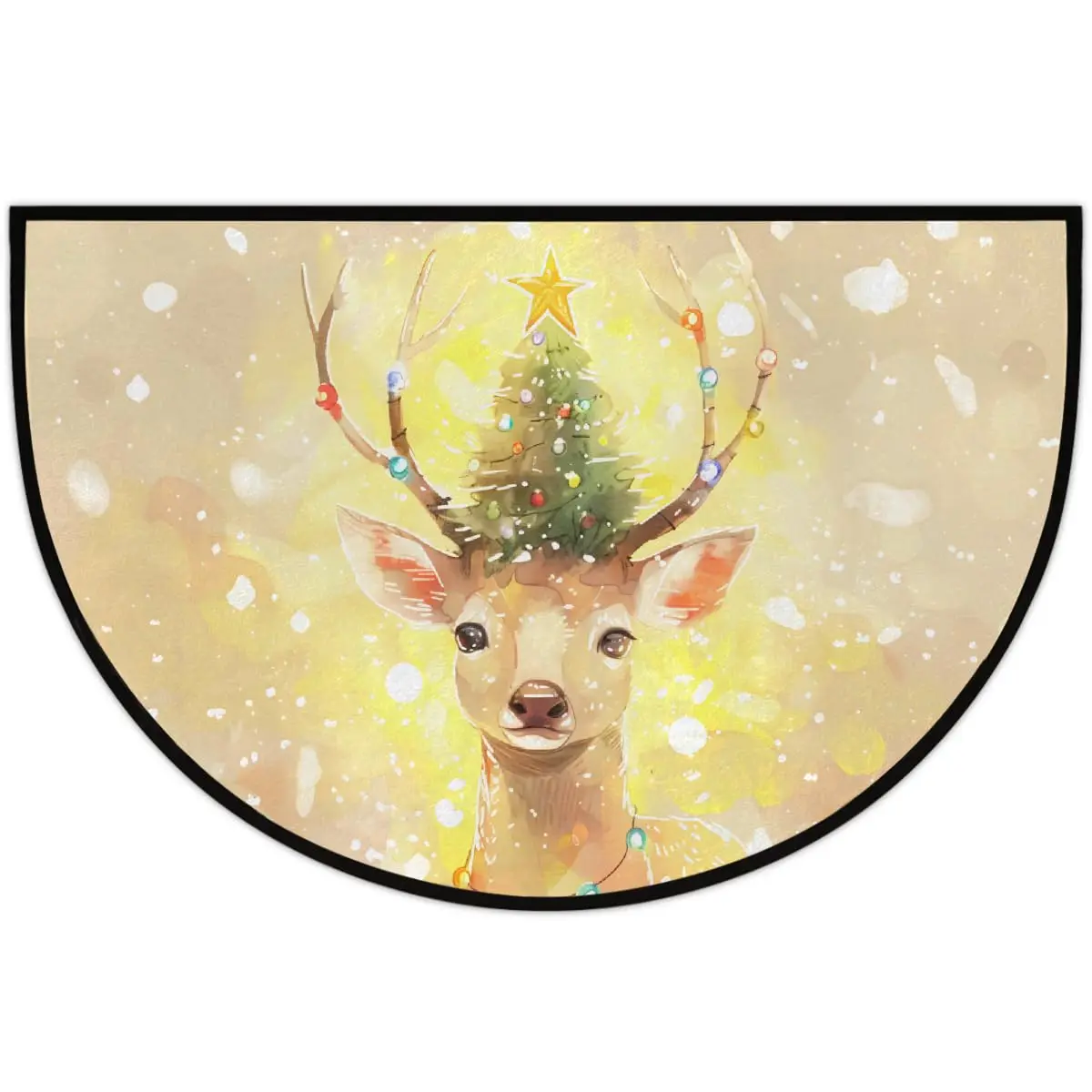 VIKAMA Christmas Elk Half Round Door Mat, Non-Slip Entrance Welcome Mat for Indoor Semi Circle Bathroom Floor Mat for Home Decor