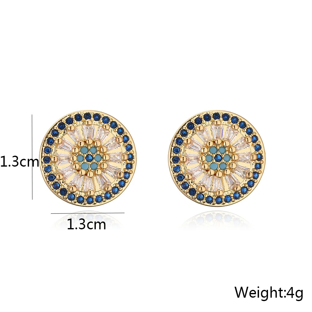NEWBUY Luxury AAA Cubic Zirconia Pave Setting Copper Jewelry Gold Color Round Stud Earrings For Women Girl