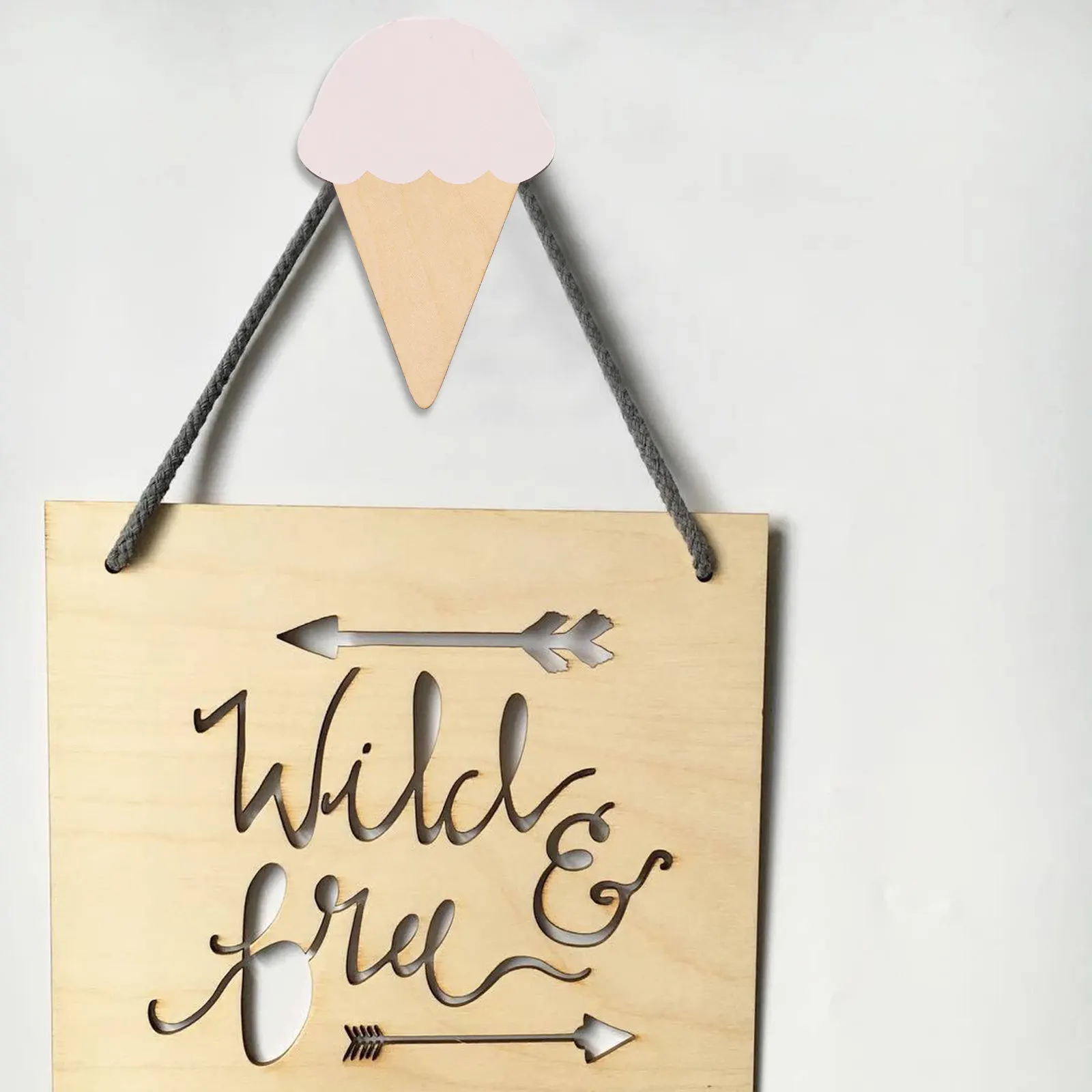 2Sets Wooden Ice Cream Wall Hooks Adhesive Multi-Functional Punch- Room Decor Hooks for Clothes Towels Keys Hanging