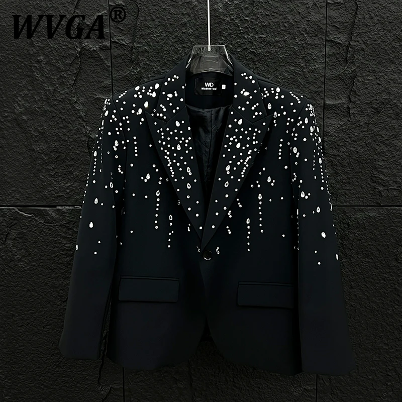 

WVGA Spring Autumn New Men's Tide High Street Hot Diamond Fashion Long Sleeve Blazer Niche Trendy Casual Suit-Coat Ins Y2K W9282
