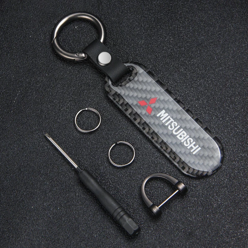 Carbon fiber Metal Car Keychain Holder For Mitsubishi Outlander Lancer 10 EX ASX Pajero L200 Colt Eclipse Ralliart Triton Delica