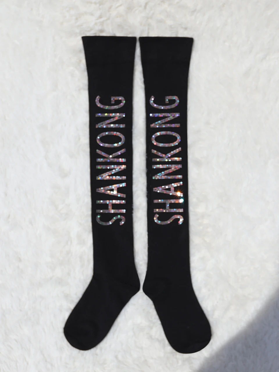 Overknee Women Black Stockings 2023 New Spring Autumn Geometry Colored Diamond Stretch Knitting High Tube Stocking Cotton Socks