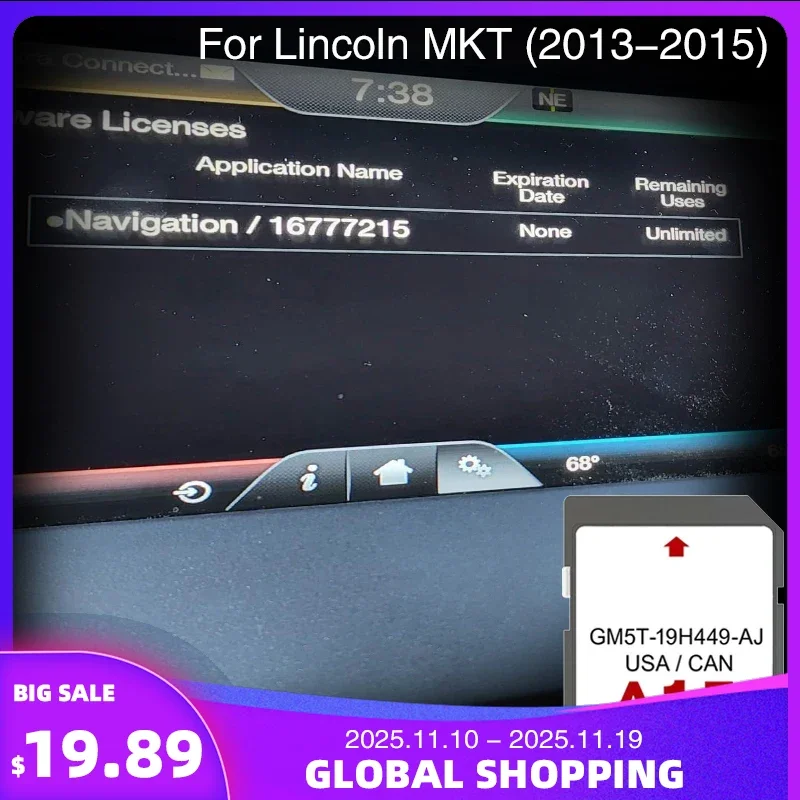 

for Lincoln MKT from 2013 to 2015 GM5T-19H449-AJ USA CAN Mex North A15 Maps GPS Navigation for Lincoln Car NAVI Accessories