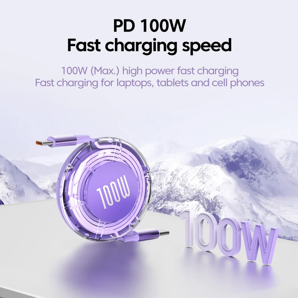 6A Retractable USB Type C Data Cable PD100W USB C To Type C Fast Charging Cable for iPhone 15 Pro Max Huawei Laptop Tablet