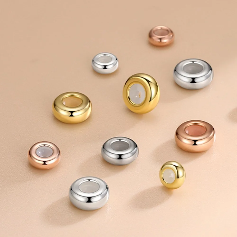 Image of 2 Stück Schieberstopper aus 925er-Sterlingsilber, verstellbare Perlen mit Gummi im Inneren für DIY-Armband, Halskette, Schlangenkette, Schmuckherstellung