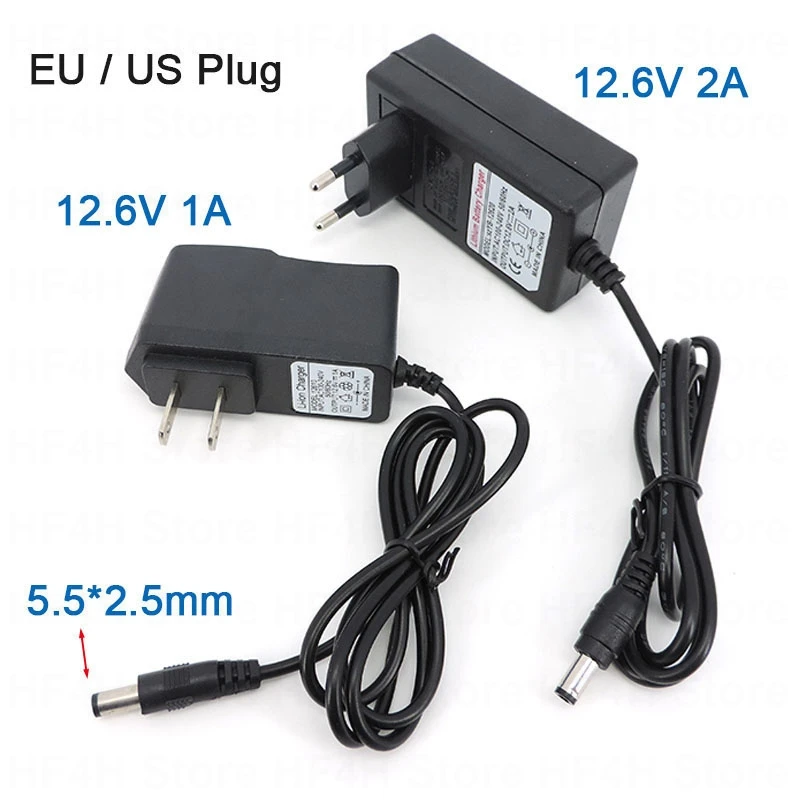 AC 100V-240V DC 12.6V 1A 2A charger 12 V Volt Power Adapter 5.5*2.5MM 12.6V 2A For 18650 lithium battery Pack EU US Plug B4