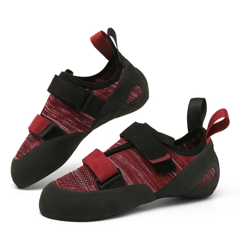 Professional Indoor Climbing Shoes, Anti-slip Rubber Sole Hook&Loop Fastener Flyknit Bouldering Shoes for Adults Youth Beginners