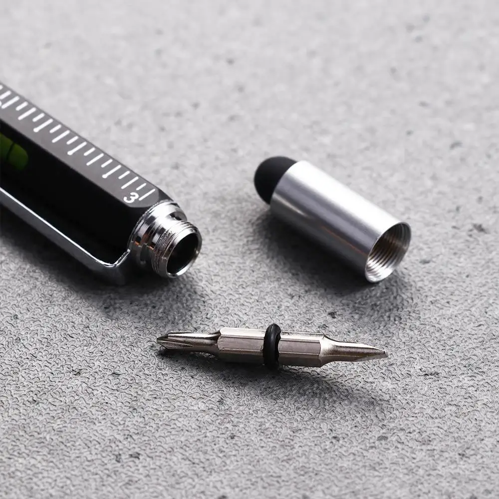 

6 in 1 Gadget With Scale Level Meter Capaciative pen Ballpoint Pen Cross Screwdriver Flat-blade Screwdriver Replacement refill