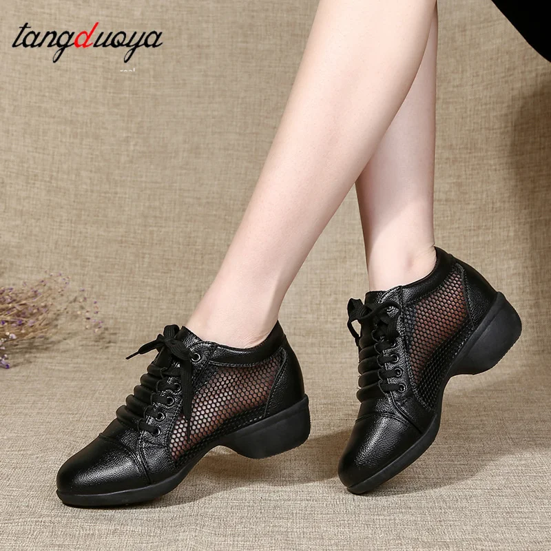 

Women's Dance Shoes Breathable Mesh Fabric Black Soft Soled Jazz Shoes Salsa Square Dance Modern Dance Shoes