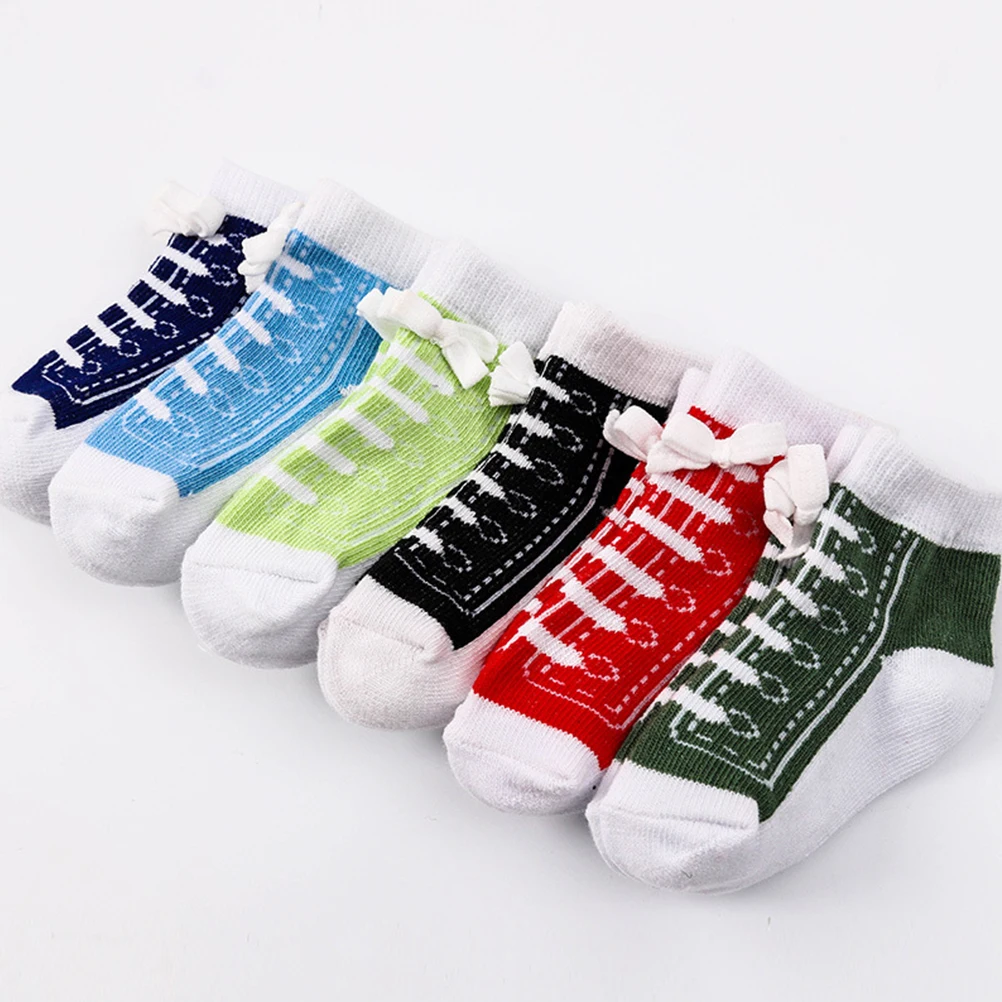 

6 Pairs Cotton Baby Socks Shoe Creative Toddler Kids Newborn Non Skid Soft Breathable Sweat Absorption Deodorization Elastic
