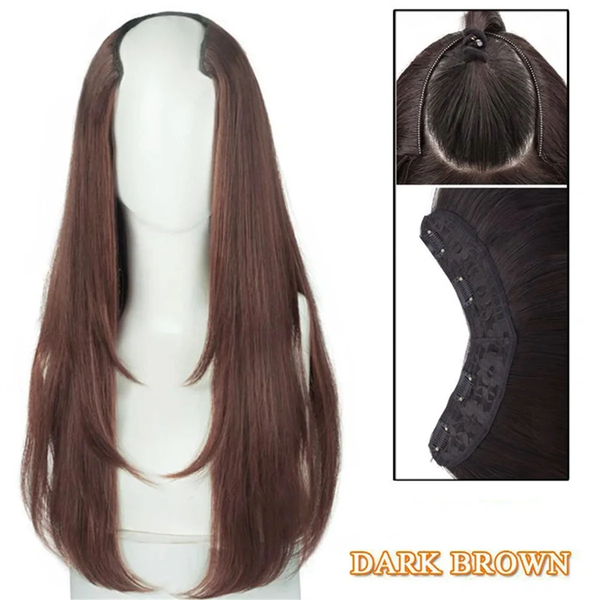 Perucas sintéticas marrom escuro para mulheres, cabelo extra longo, extensões em camadas, cabeça aumentar, styling perucas