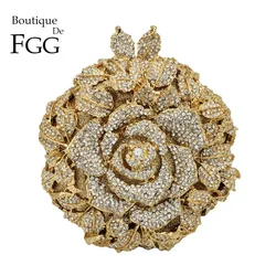 Boutique De FGG (in stock) Rose Flower Women Crystal Evening Clutch Bags Bridal Floral Handbag and Purse Wedding Party Bag