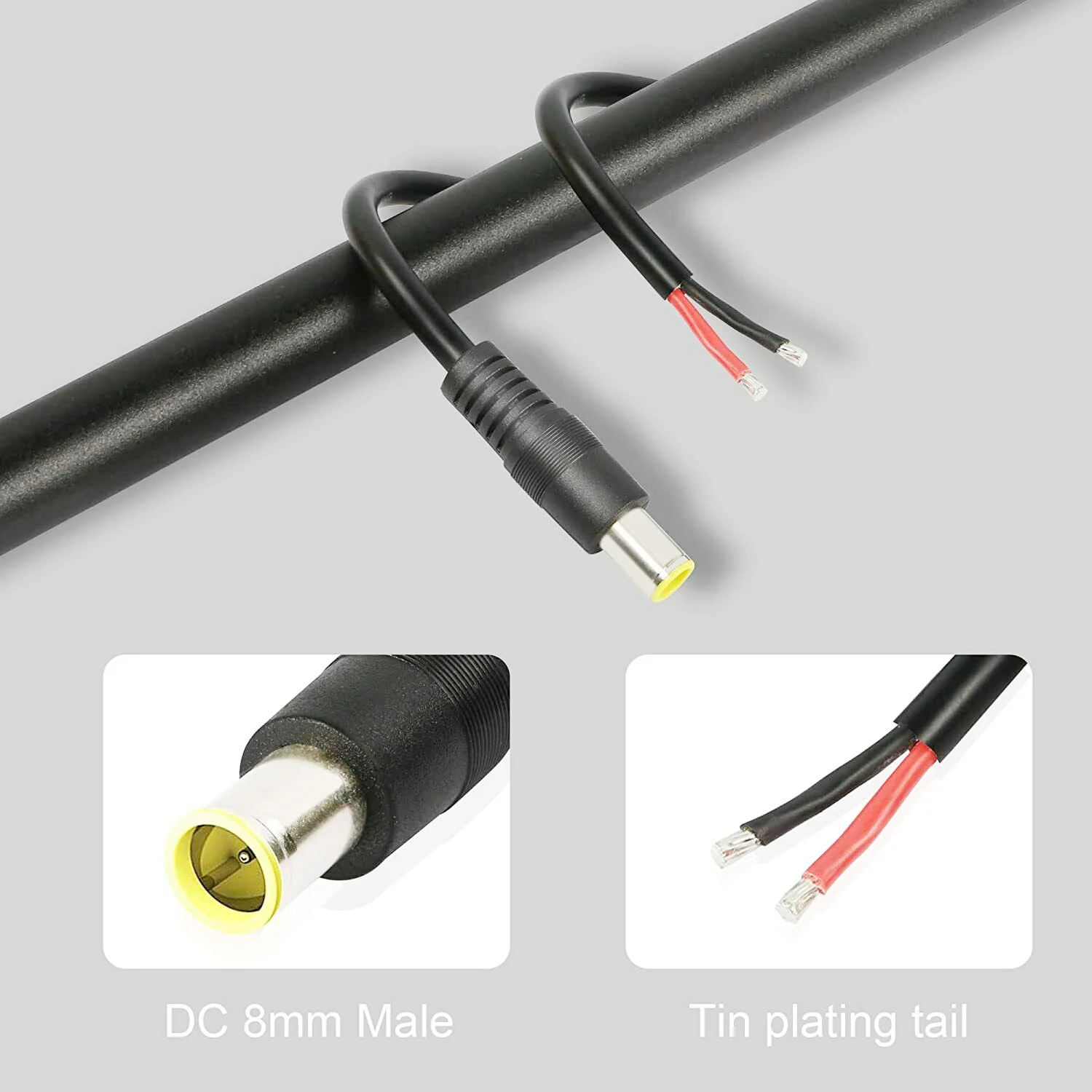 2pcs DC Power Cable 12V 7.9 x 5.5mm 8mm Male Plug Connector Cable Cord Wire Supply Repair Solar Laptop 16AWG 30cm/1feet