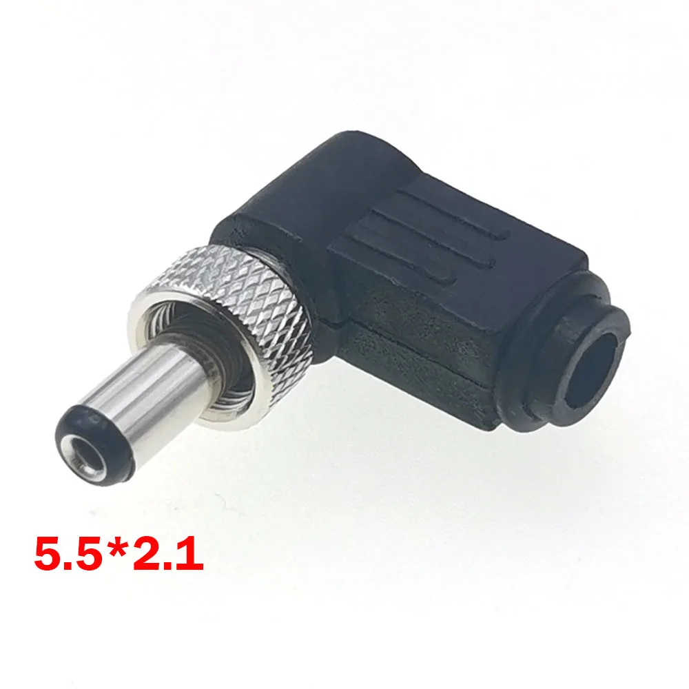 10pcs 5.5x2.5mm 5.5x2.1mm Right Angle DC 12V Power Jack Male Plug Female Socket Connector Adapter With Thread lock 5.5*2.1 2.5mm