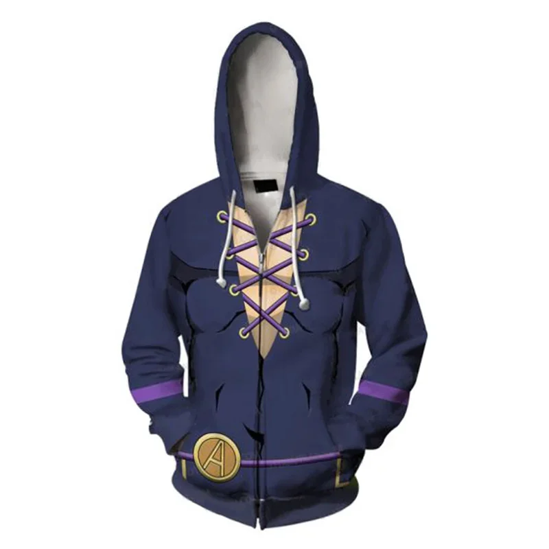 Jojo Bizarre Adventure 3d print Hoodie Sweatshirt Kira Yoshikage Cosplay Costume Jojo Hood Hoodies Casual Zipper Jacket