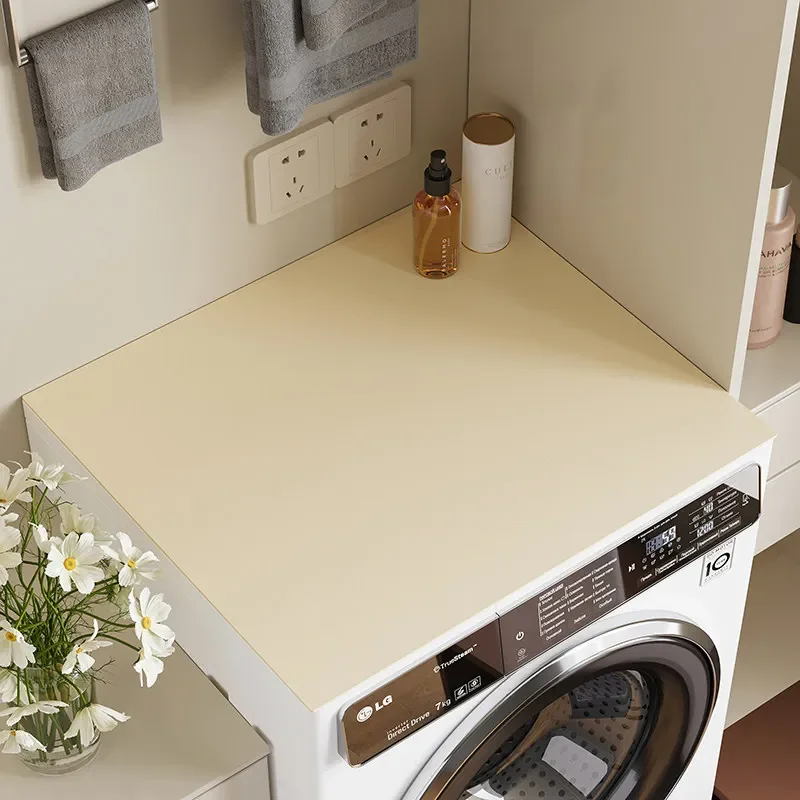 VIKAMA Solid Cream Beige Washing Machine Top Cover Mat Plain Neutral Tone Waterproof Anti Dust Dryer Cabinet Surface Pad