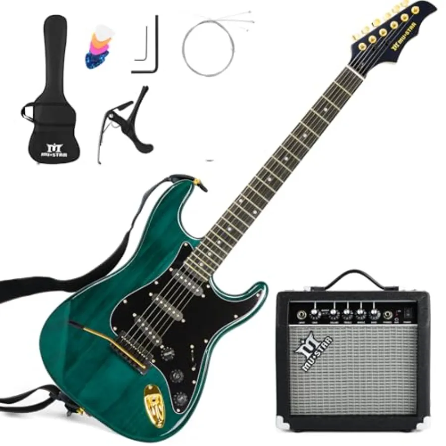 

Electric Guitar Kit with 25W Amplifier 39 Inch Full Size Solid Wood Electric Guitar Beginner Kits Gig Bag Digital Tuner Capo St