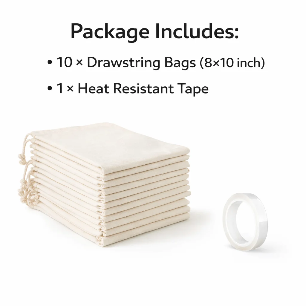 10pcs 8x10 Inch Sublimation Blank Drawstring Bags with Heat Resistant Tape for DIY Heat Transfer Storage Pouches