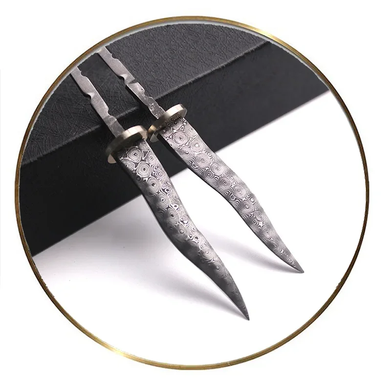 1PCS Semi-manufactures Rosette Damascus Steel Pu \'er Tea Knife Billets DIY Fixed Blade Knife Needles Supplies