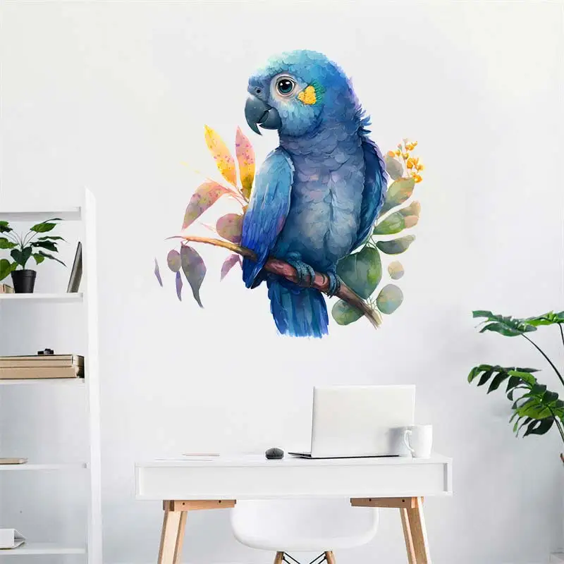 Blue Parrot Wall Sticker Bathroom Toilet Decor Living Room Cabinet Home Decoration Decals Animal  Stickers M766