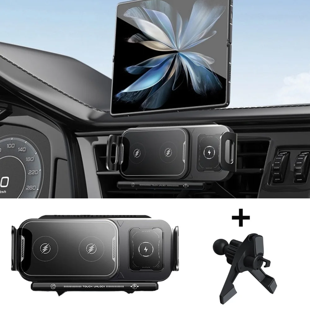 

Touch Rotate Stand Phone MountCar Wireless Charger Phone Holder 2IN1 Fast Charging Automatic Rotating for IPhone Xiaomi Huawei