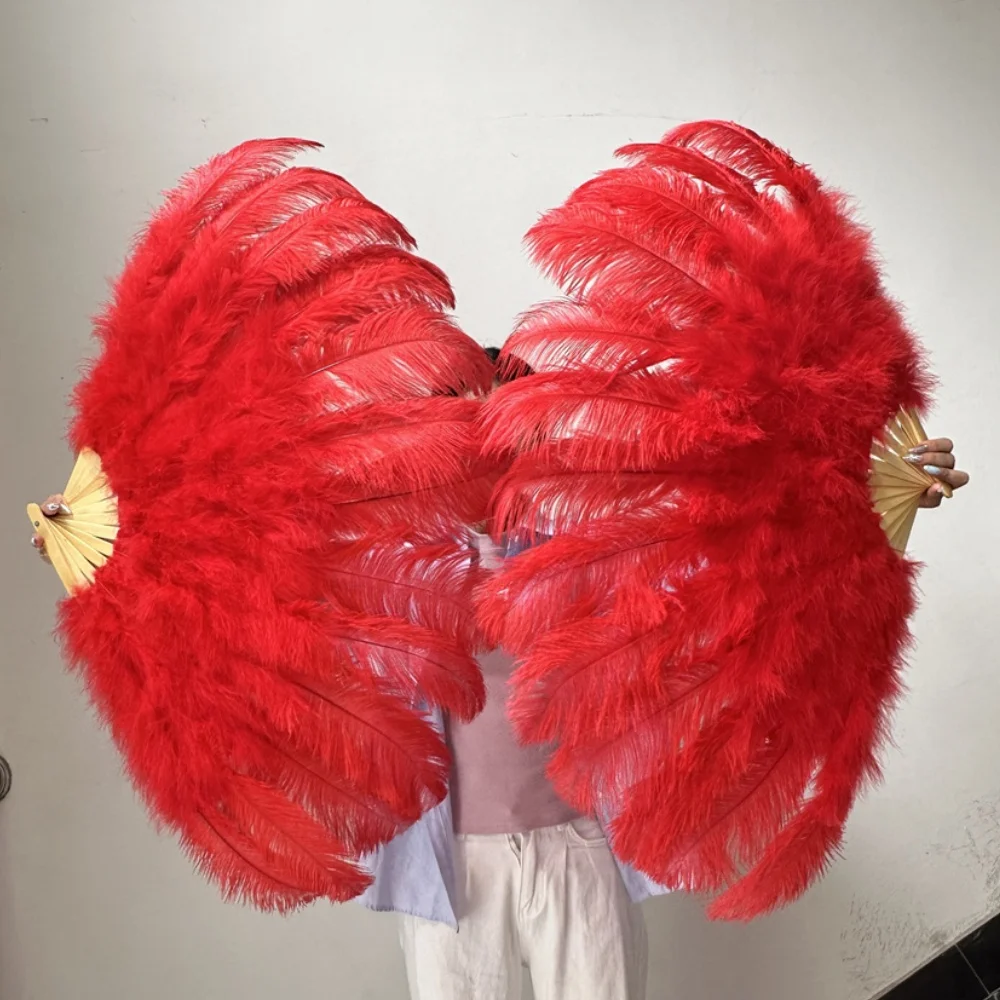 

100CM Small Red Ostrich Feather Fan Wedding Table Center Ornaments Party Stage Decor Props Fluffy Ostrich Feather Fan 13 Bones