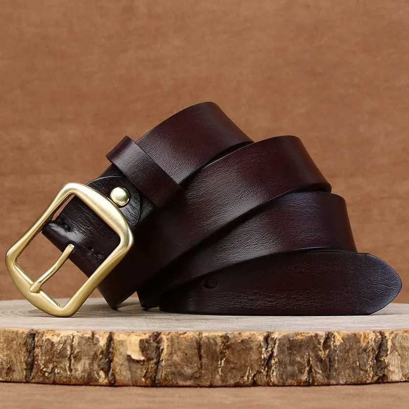 33CM wide fashionable copper belt men's leather needle top layer cowskin simple and versatile