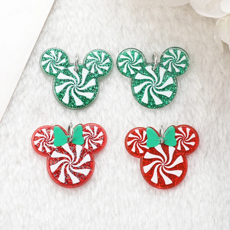 10Pcs Christmas Candy Charms Creative Acrylic Two Side Print Pendant For Necklace Earring DIY Making Accessories